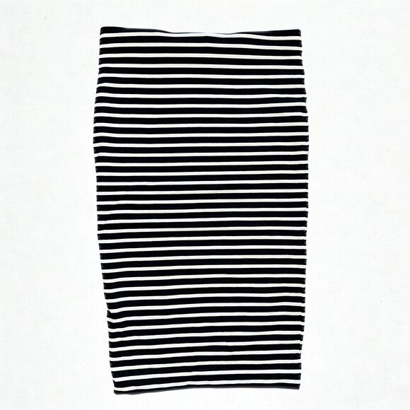 H&M Women’s Striped Black White Cotton Stretch Skirt Size S Bodycon Pencil Midi - Picture 3 of 3